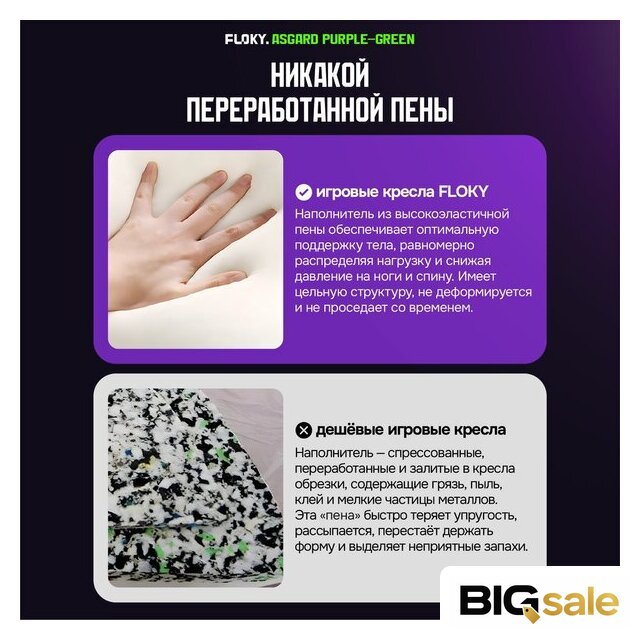 Игровое (геймерское) кресло FLOKY Asgard Purple-Green (фиолетовый/зеленый) - Изображение №8 — Интернет магазин BigSale