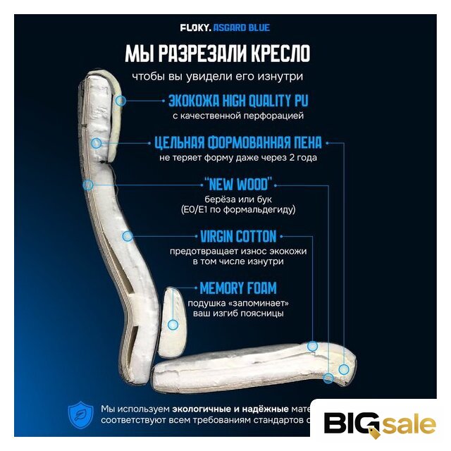 Игровое (геймерское) кресло FLOKY Asgard Blue (синий) - Изображение №5 — Интернет магазин BigSale