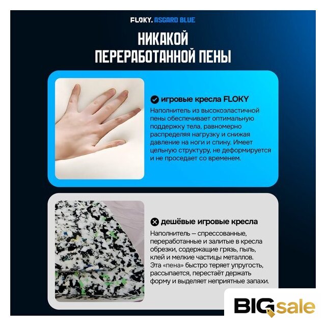 Игровое (геймерское) кресло FLOKY Asgard Blue (синий) - Изображение №7 — Интернет магазин BigSale