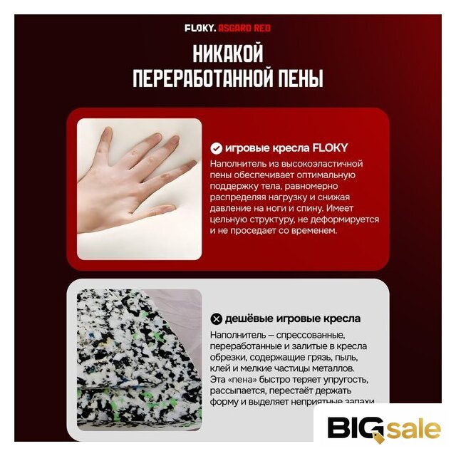Игровое (геймерское) кресло FLOKY Asgard Red (красный) - Изображение №8 — Интернет магазин BigSale