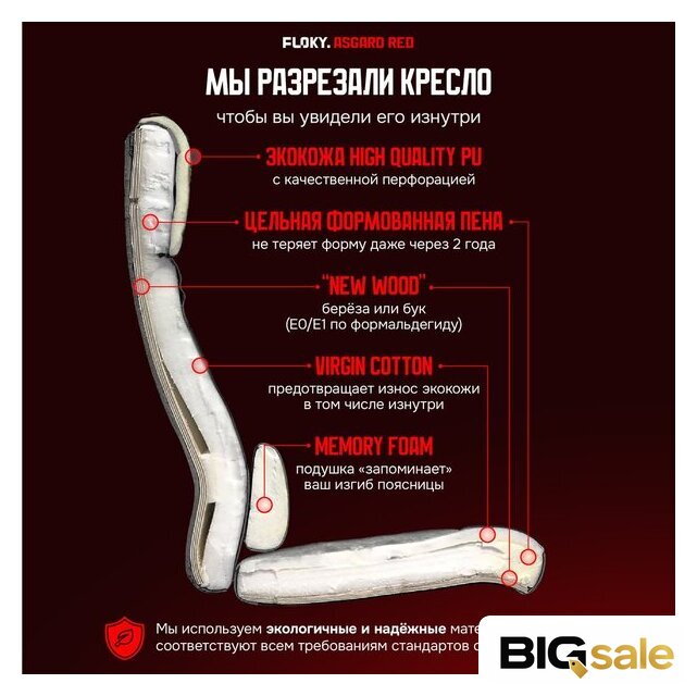 Игровое (геймерское) кресло FLOKY Asgard Red (красный) - Изображение №6 — Интернет магазин BigSale