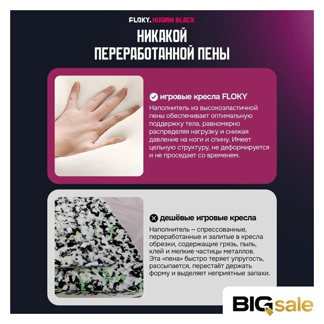 Игровое (геймерское) кресло FLOKY Huginn Black (черный) - Изображение №8 — Интернет магазин BigSale