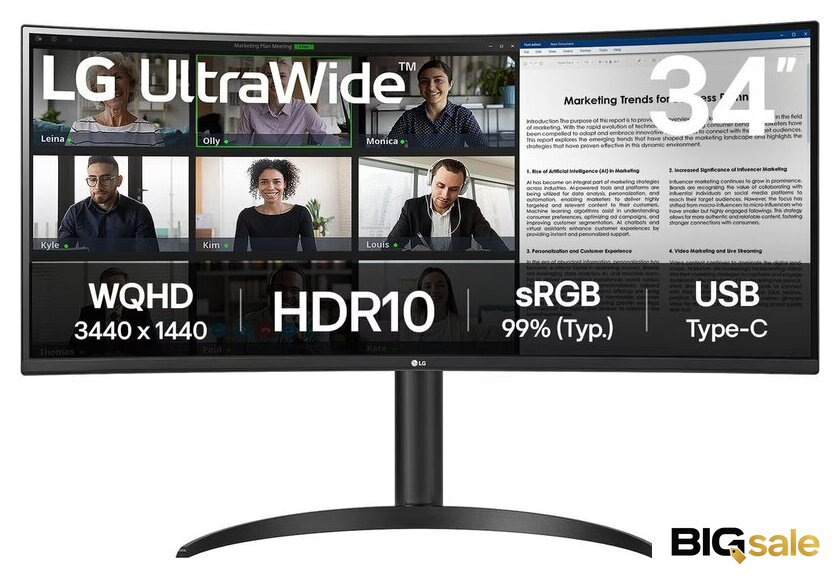 Монитор LG UltraWide 34WR55QK-B - Изображение №1 — Интернет магазин BigSale