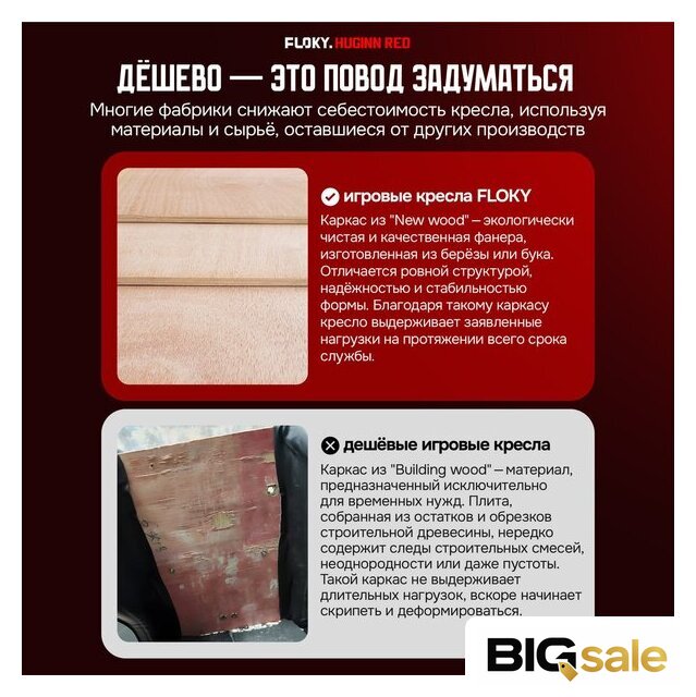 Игровое (геймерское) кресло FLOKY Huginn Red (красный) - Изображение №7 — Интернет магазин BigSale