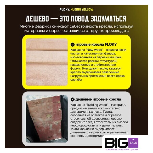 Игровое (геймерское) кресло FLOKY Huginn Yellow (желтый) - Изображение №7 — Интернет магазин BigSale