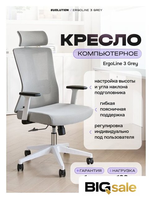 Офисное кресло Evolution ErgoLine 3 (серый) - Изображение №1 — Интернет магазин BigSale