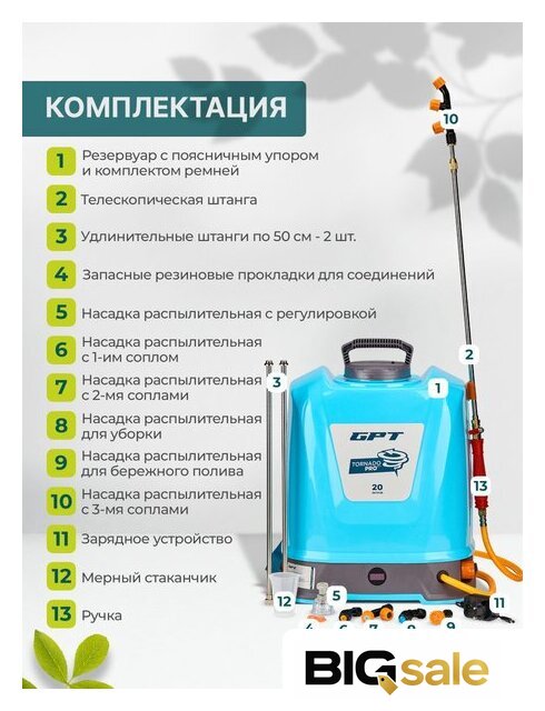 Аккумуляторный опрыскиватель GPT Tornado Pro ZFB-20 gen.2 - Изображение №14 — Интернет магазин BigSale