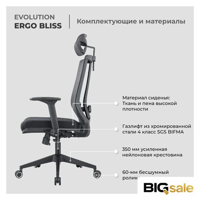 Офисное кресло Evolution ERGO BLISS Black (черный) - Изображение №9 — Интернет магазин BigSale