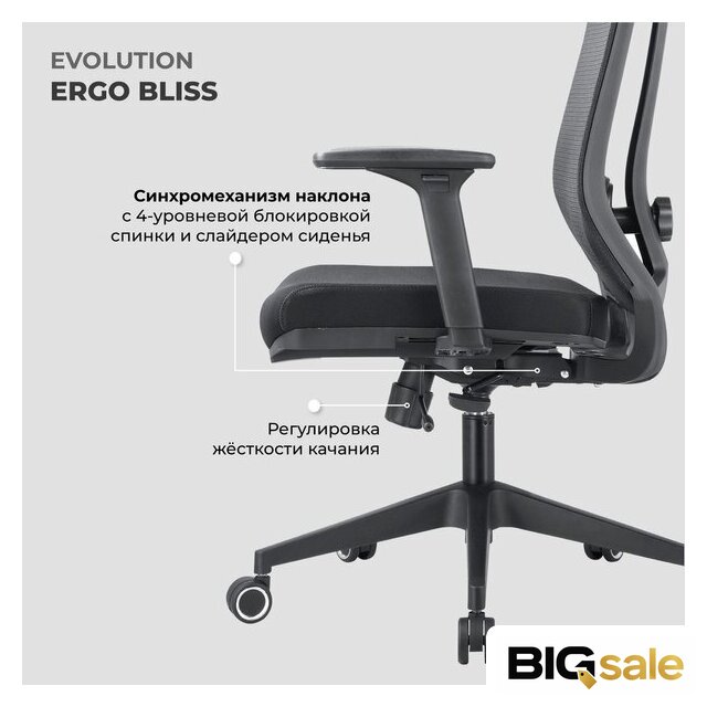 Офисное кресло Evolution ERGO BLISS Black (черный) - Изображение №14 — Интернет магазин BigSale