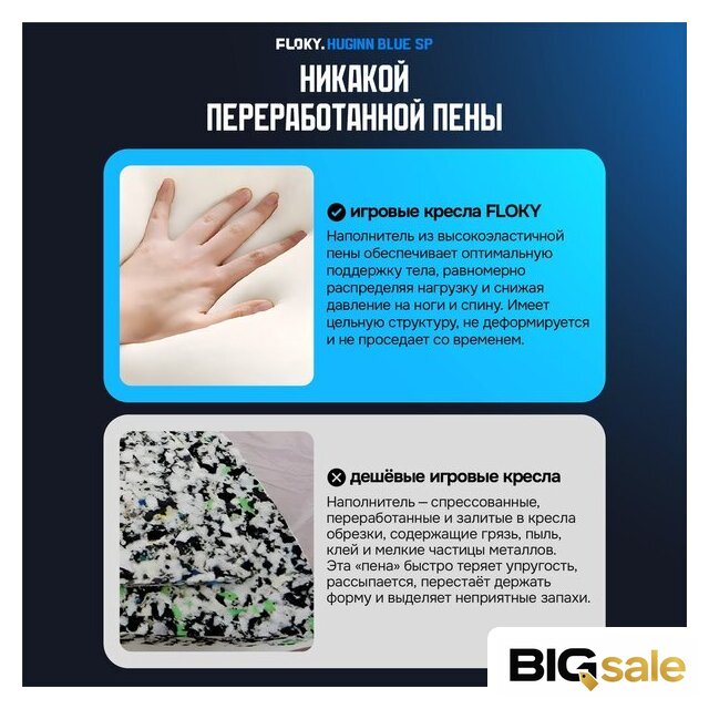 Игровое (геймерское) кресло FLOKY Huginn Blue SP (синий) - Изображение №8 — Интернет магазин BigSale