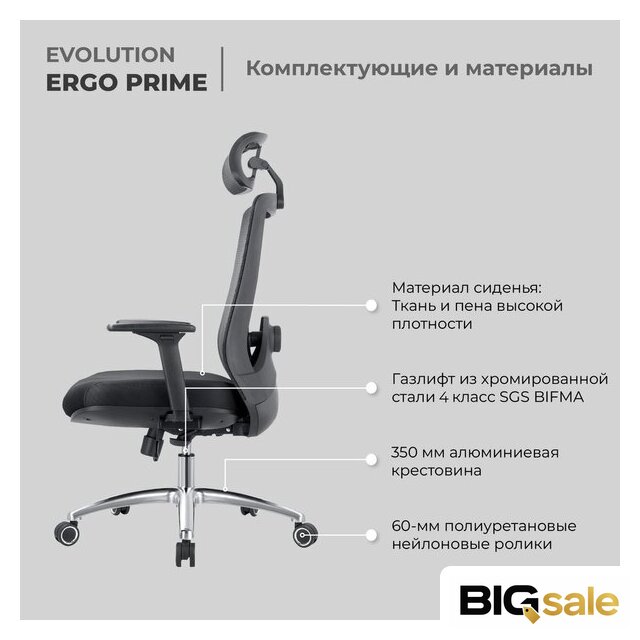 Офисное кресло Evolution ERGO Prime Grey (серый) - Изображение №9 — Интернет магазин BigSale