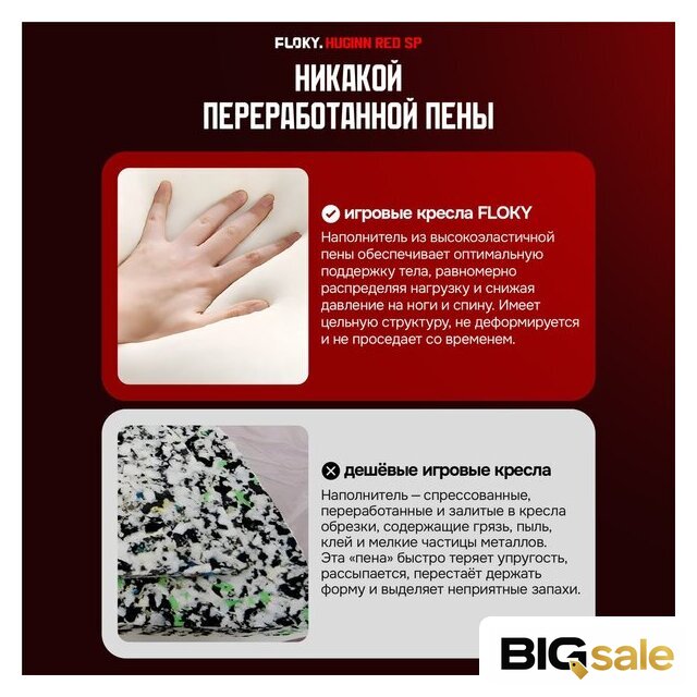 Игровое (геймерское) кресло FLOKY Huginn Red SP (красный) - Изображение №8 — Интернет магазин BigSale
