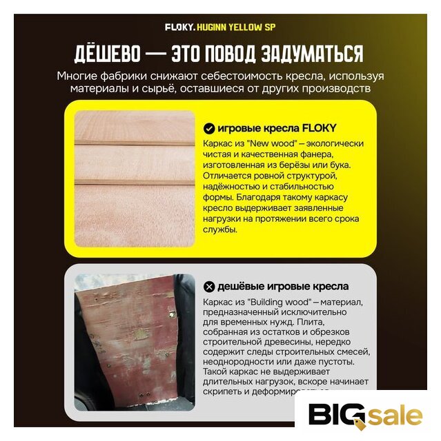 Игровое (геймерское) кресло FLOKY Huginn Yellow SP (желтый) - Изображение №7 — Интернет магазин BigSale