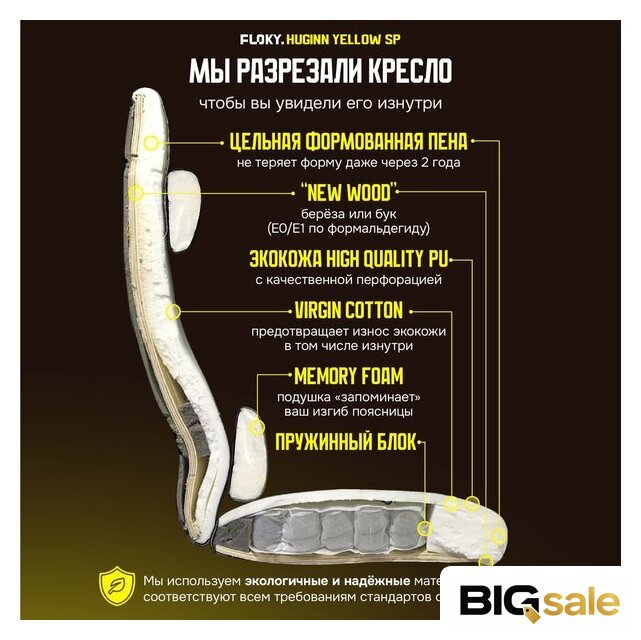 Игровое (геймерское) кресло FLOKY Huginn Yellow SP (желтый) - Изображение №6 — Интернет магазин BigSale