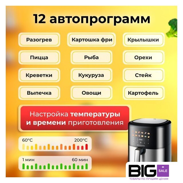 Аэрогриль (аэрофритюрница) Evolution AIRO 6100 - Изображение №9 — Интернет магазин BigSale