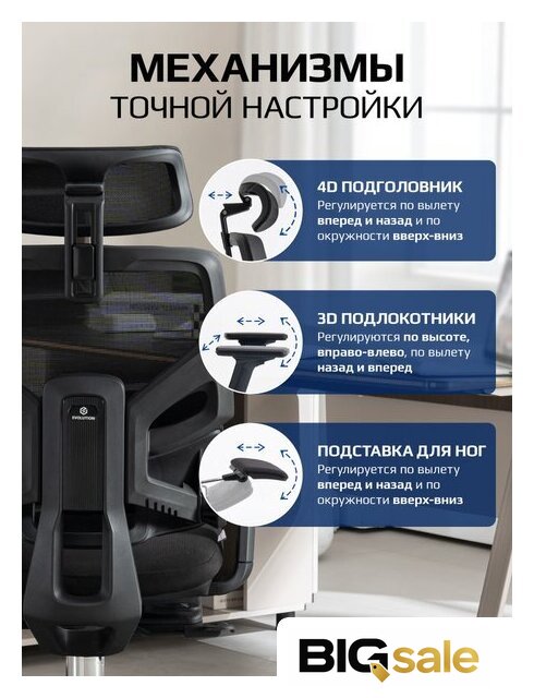 Офисное кресло Evolution LumbarPro FR AL (черный) - Изображение №10 — Интернет магазин BigSale