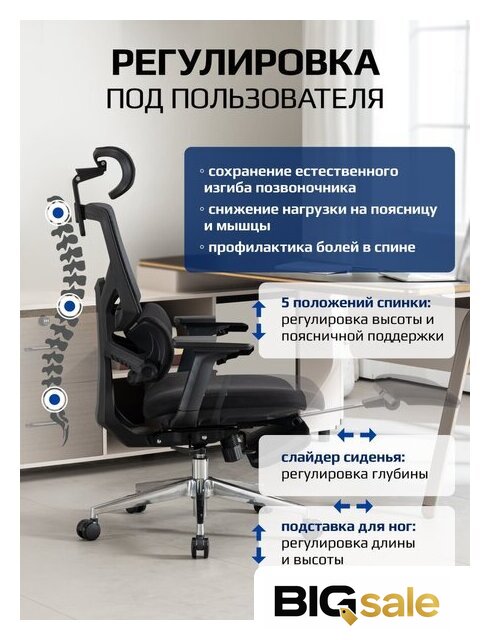 Офисное кресло Evolution LumbarPro FR AL (черный) - Изображение №9 — Интернет магазин BigSale